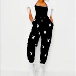 Playboy X Missguided Black Repeat Print Oversized Joggers